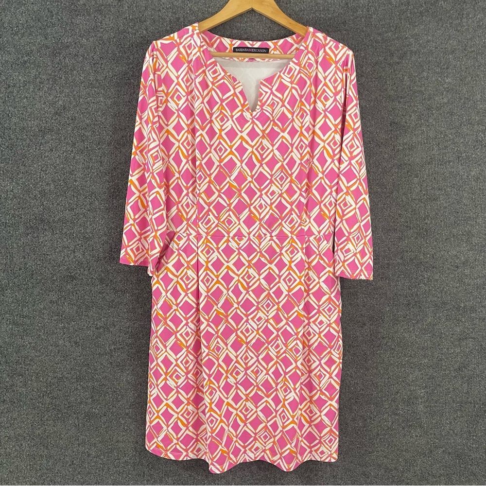 BARBARA ERICKSON Womens Geometric Print Dress Size XL 3/4 Sleeve Nylon Vacation